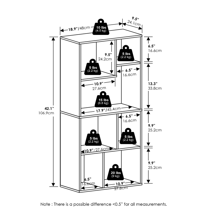 Furinno DALY 7-Cube Irregular Cubes Bookcase in Bookshelf in Storage Espresso