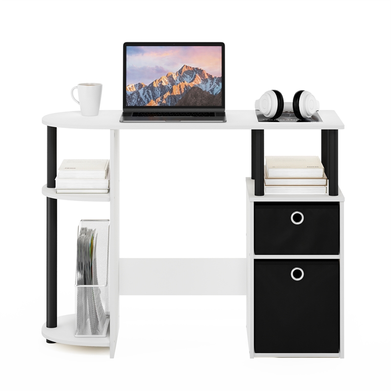 Furinno JAYA SIMPLISTIC Computer Study Desk with Bin Drawers White/Black/Black