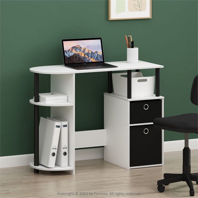 Furinno JAYA SIMPLISTIC Computer Study Desk with Bin Drawers White/Black/Black