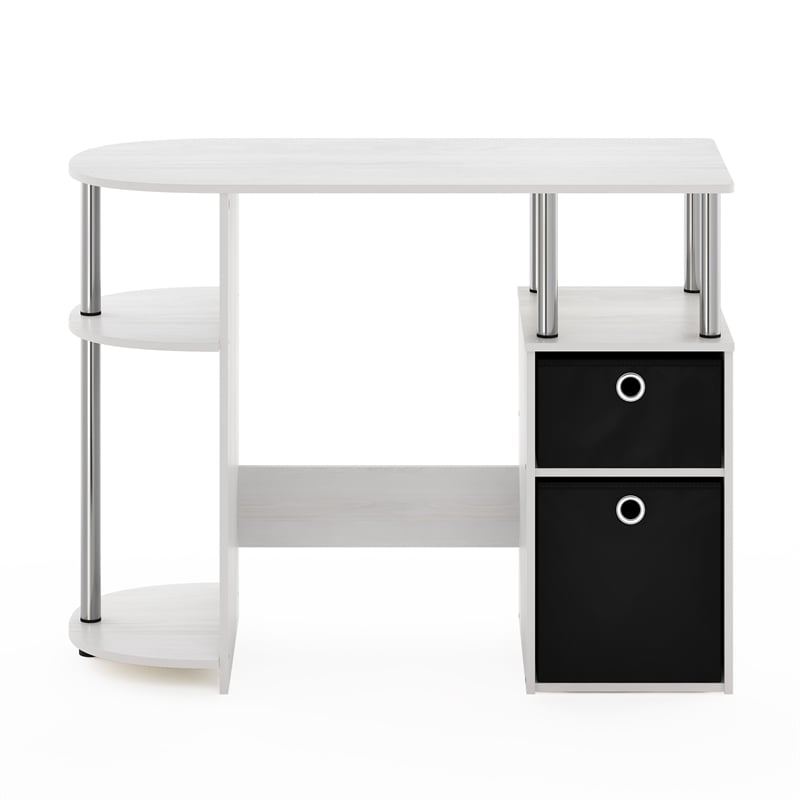 Furinno JAYA SIMPLISTIC Computer Study Desk with Bin Stainless Steel Tubes