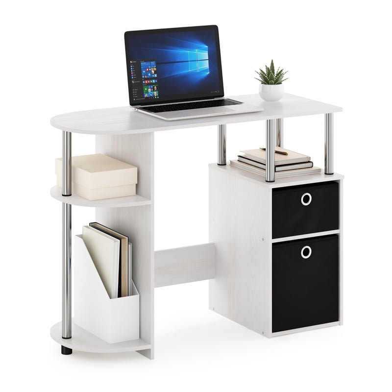 Furinno JAYA SIMPLISTIC Computer Study Desk with Bin Stainless Steel Tubes