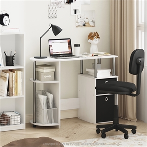 Furinno JAYA Simplistic Computer Study Desk with Bin Stainless Steel Tubes