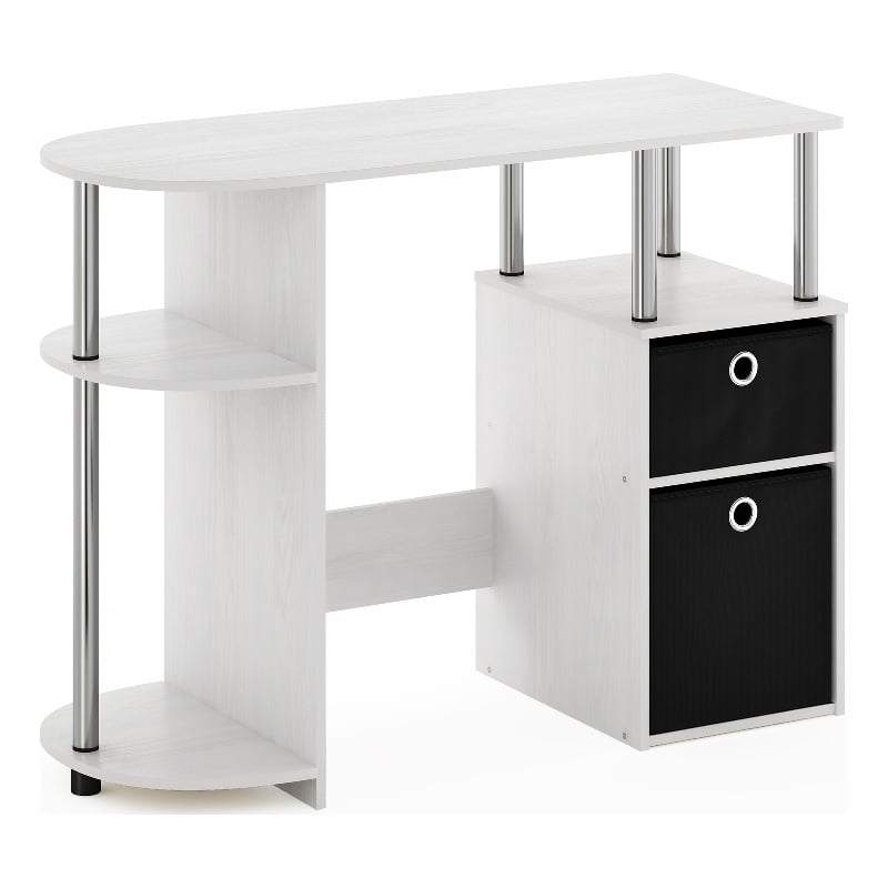 Furinno JAYA SIMPLISTIC Computer Study Desk with Bin Stainless Steel Tubes