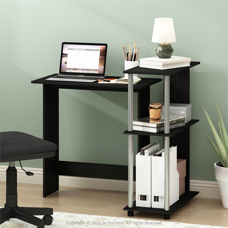 Furinno ABBOTT Corner Computer Desk with Bookshelf in Stainless Steel Tubes