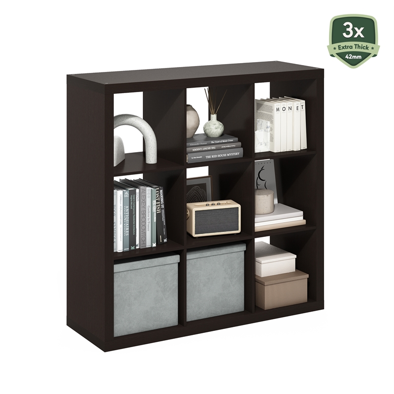 Furinno CUBICLE Extra Thick Frame Decorative Cube Storage Organizer in Dark Oak