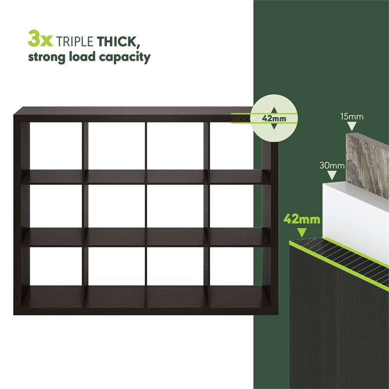 Furinno CUBICLE Extra Thick Frame Decorative Cube Storage Organizer in Dark Oak