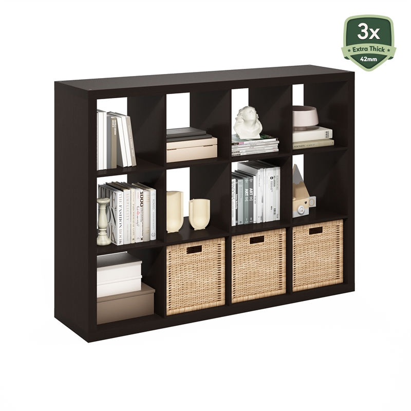 Furinno CUBICLE Extra Thick Frame Decorative Cube Storage Organizer in Dark Oak