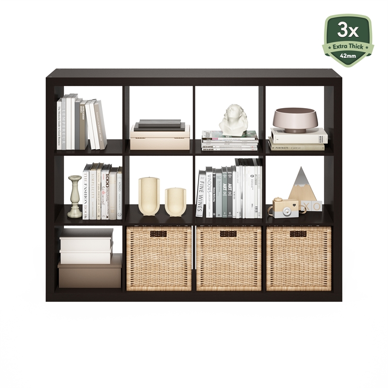 Furinno CUBICLE Extra Thick Frame Decorative Cube Storage Organizer in Dark Oak