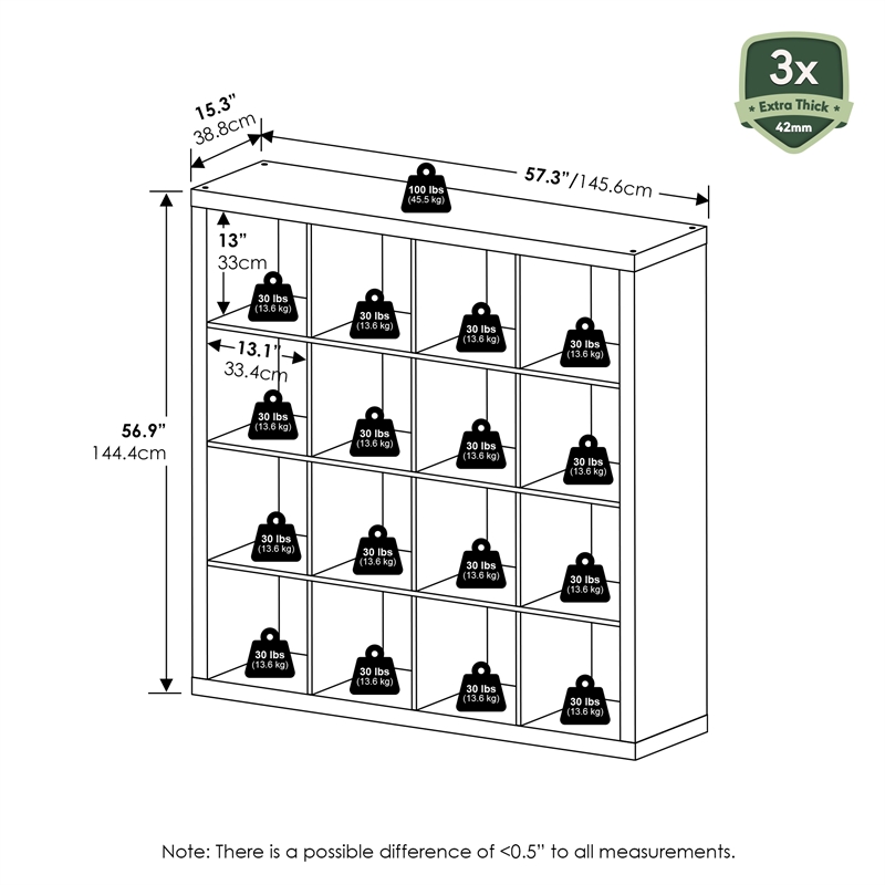 Furinno CUBICLE Extra Thick Frame Decorative Cube Storage Organizer in Dark Oak
