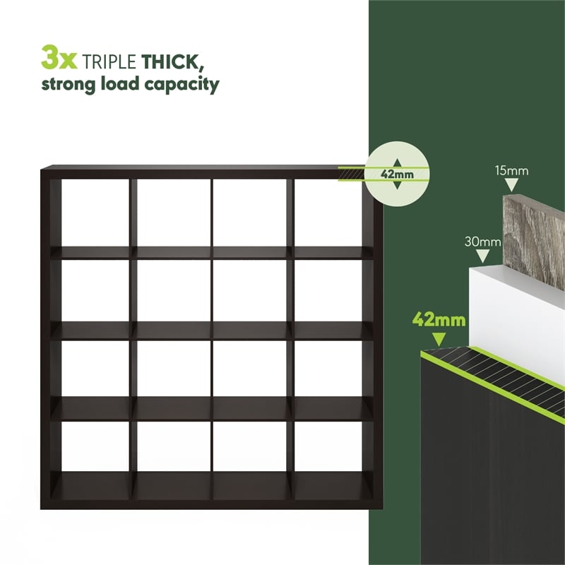 Furinno CUBICLE Extra Thick Frame Decorative Cube Storage Organizer in Dark Oak