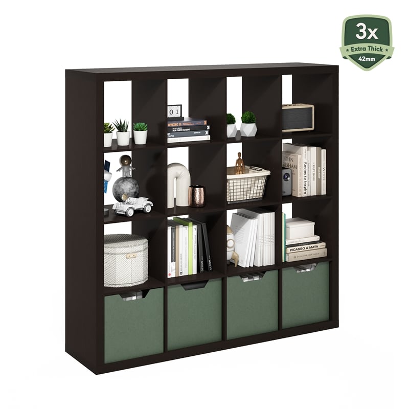 Furinno CUBICLE Extra Thick Frame Decorative Cube Storage Organizer in Dark Oak