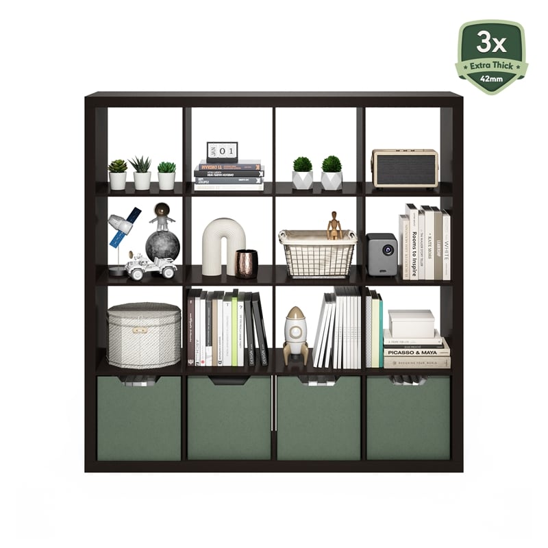Furinno CUBICLE Extra Thick Frame Decorative Cube Storage Organizer in Dark Oak