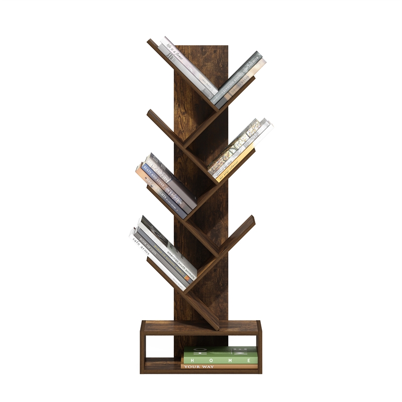Furinno Tree Bookshelf 7-Tier Floor Standing Tree Bookcase with Amber Pine