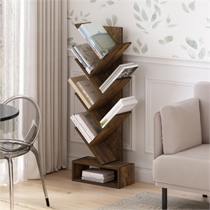 Furinno Tree Bookshelf 7-Tier Floor Standing Tree Bookcase with Amber Pine