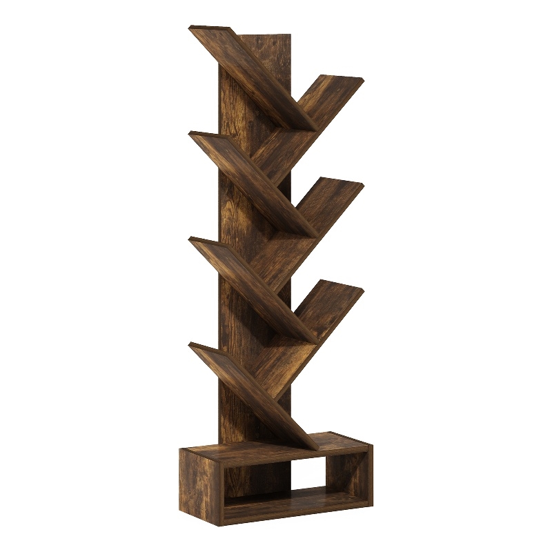 Furinno Tree Bookshelf 7-Tier Floor Standing Tree Bookcase with Amber Pine