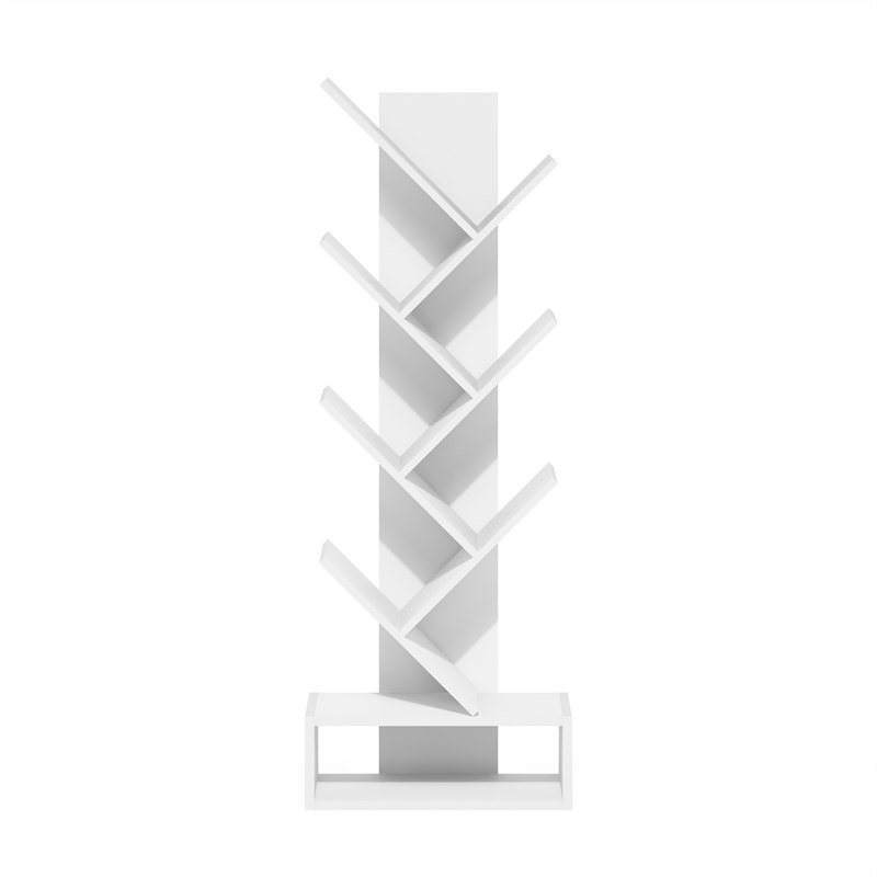Furinno Tree Bookshelf 7-Tier Floor Standing Tree Bookcase with Bottom White