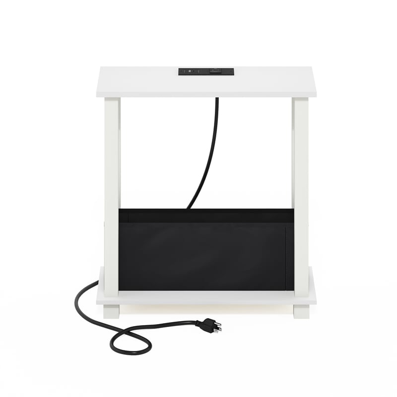 Furinno TURN-S-TUBE 2-Tier Slim Side Table in End Table with White/White/Black