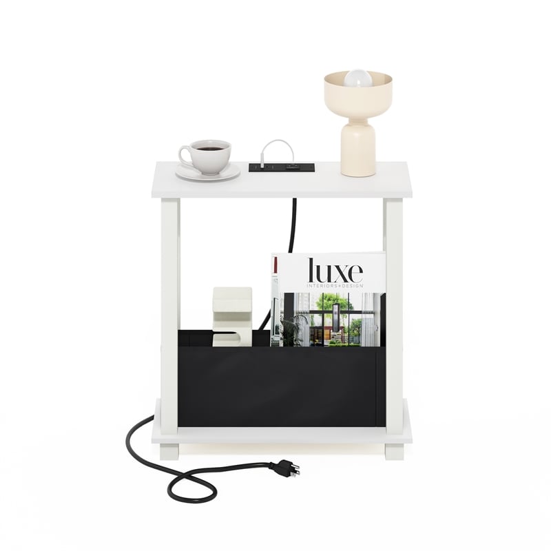 Furinno TURN-S-TUBE 2-Tier Slim Side Table in End Table with White/White/Black
