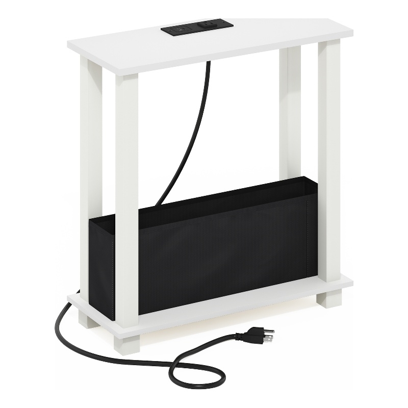 Furinno TURN-S-TUBE 2-Tier Slim Side Table in End Table with White/White/Black
