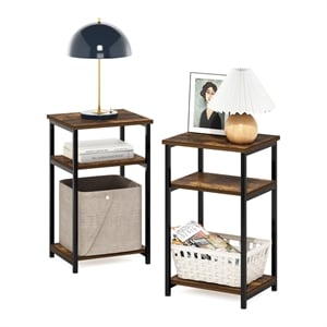 Furinno JUST 3-Tier Industrial Metal Frame End Table with Storage Amber Pine