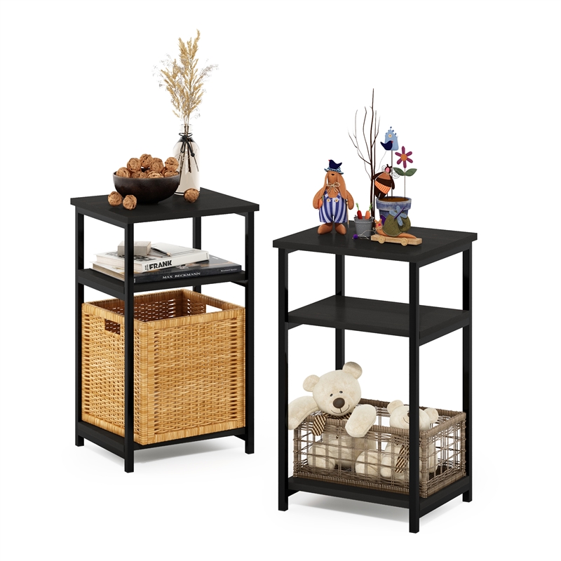 Furinno JUST 3-Tier Industrial Metal Frame End Table with Storage Espresso