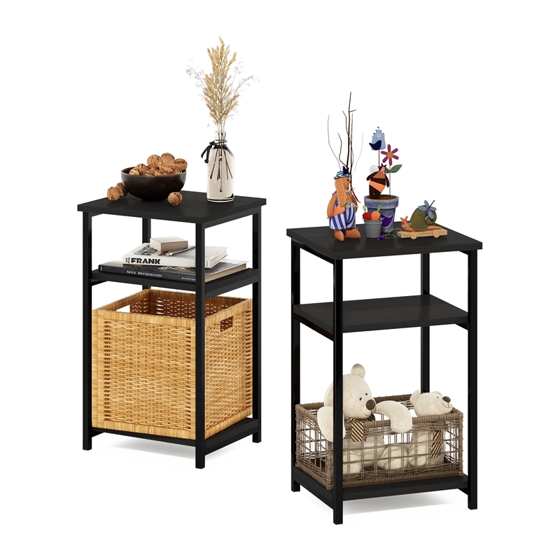 Furinno JUST 3-Tier Industrial Metal Frame End Table with Storage Espresso