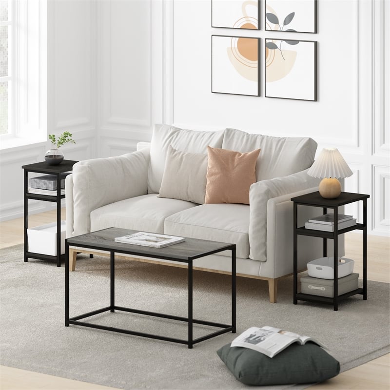 Furinno JUST 3-Tier Industrial Metal Frame End Table with Storage Espresso