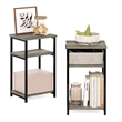 Furinno JUST 3-Tier Industrial Metal Frame End Table with Storage French Oak