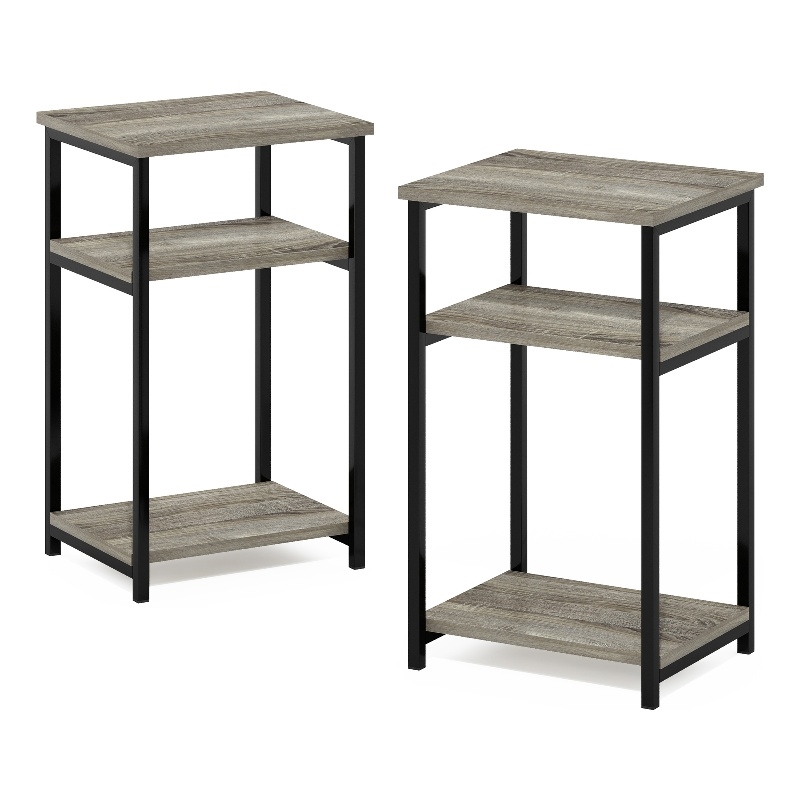 Furinno JUST 3-Tier Industrial Metal Frame End Table with Storage French Oak