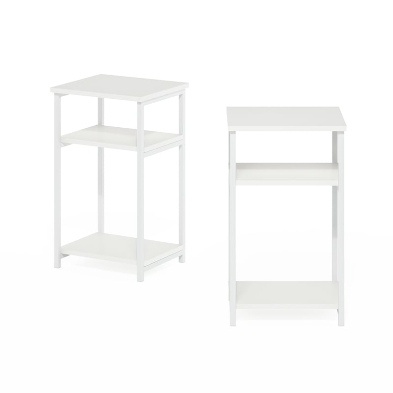 Furinno JUST 3-Tier Industrial Metal Frame End Table with Storage White/White