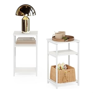 Furinno JUST 3-Tier Industrial Metal Frame End Table with Storage White/White