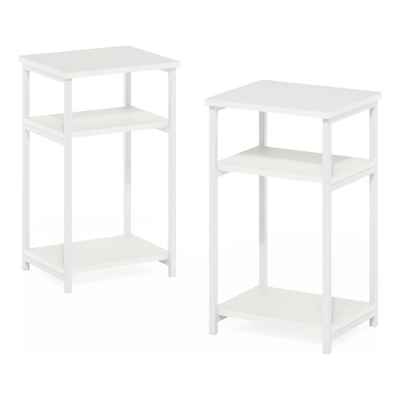 Furinno JUST 3-Tier Industrial Metal Frame End Table with Storage White/White