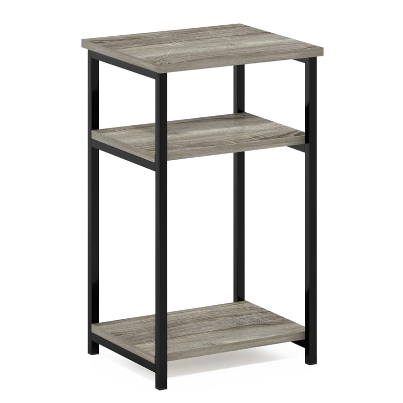Furinno JUST 3-Tier Industrial Metal Frame End Table with Storage French Oak