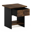 Furinno DARIO End Table/ Night Stand Shelf with Bin Drawer in Amber Pine/Black