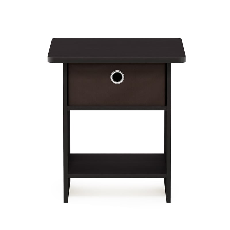 Furinno DARIO End Table/ Night Stand Shelf with Bin Drawer in Dark Walnut