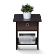 Furinno DARIO End Table/ Night Stand Shelf with Bin Drawer in Dark Walnut