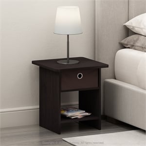 Furinno Dario End Table/ Night Stand Shelf with Bin Drawer in Dark Walnut
