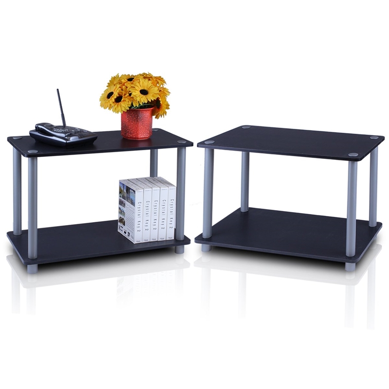 Furinno 11250-SET-BK Turn-N-Tube 2-Tier Shelves/End Tables Set in 2 Pcs Set