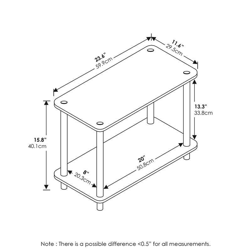Furinno 11250-SET-BK Turn-N-Tube 2-Tier Shelves/End Tables Set in 2 Pcs Set