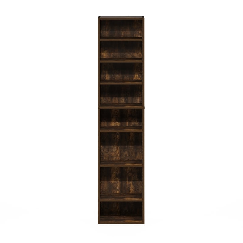 Furinno INDO 8-Tier AdJUSTable Shelves Multimedia Media Storage Tower Amber Pine