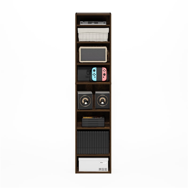 Furinno INDO 8-Tier AdJUSTable Shelves Multimedia Media Storage Tower Amber Pine