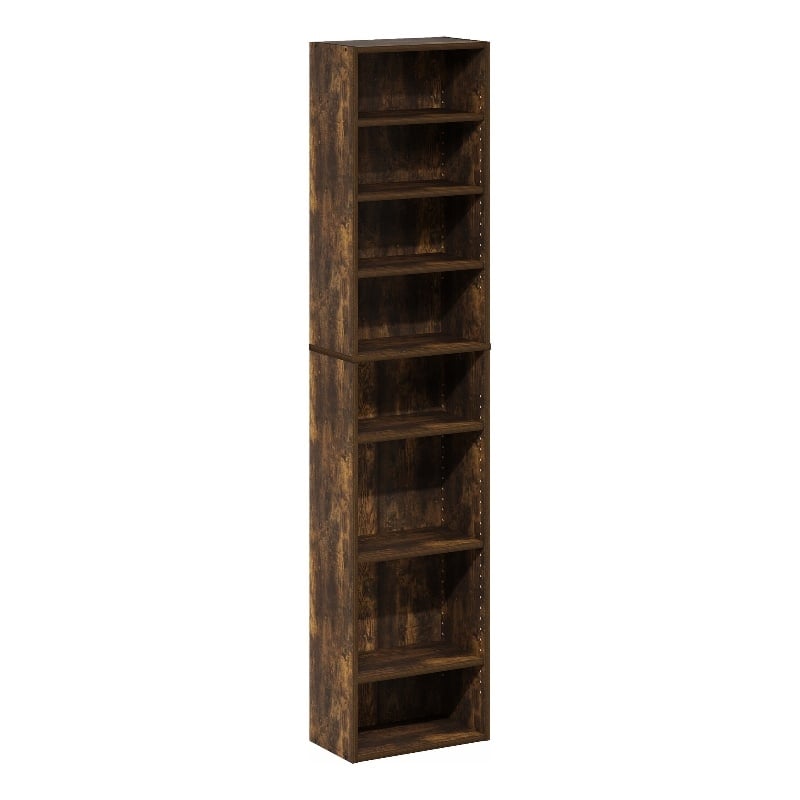 Furinno INDO 8-Tier AdJUSTable Shelves Multimedia Media Storage Tower Amber Pine