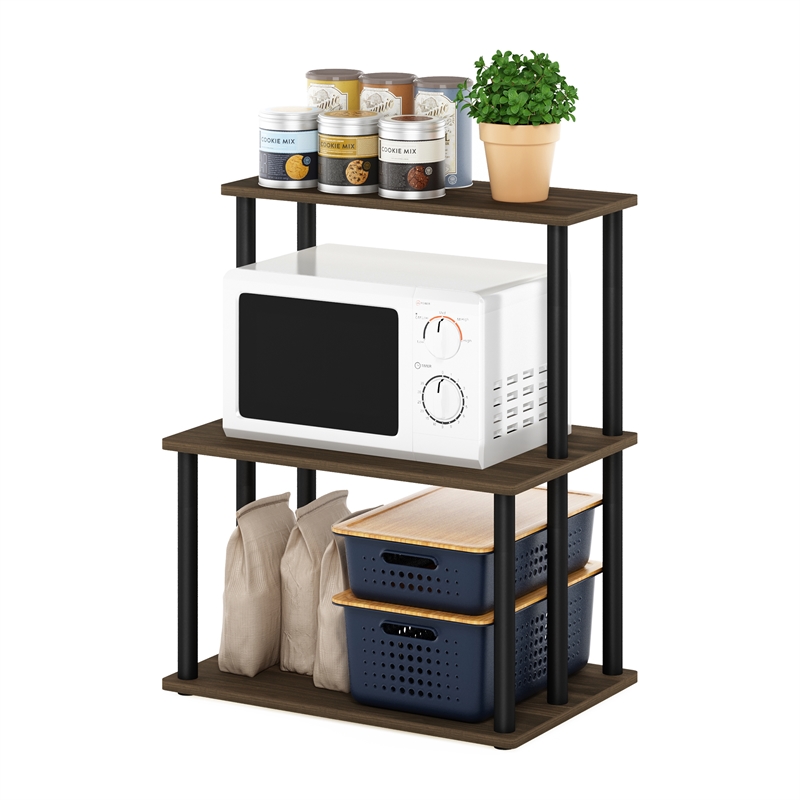 Furinno TURN-N-TUBE 3-Tier Toolless Kitchen Shelf in Columbia Walnut/Black