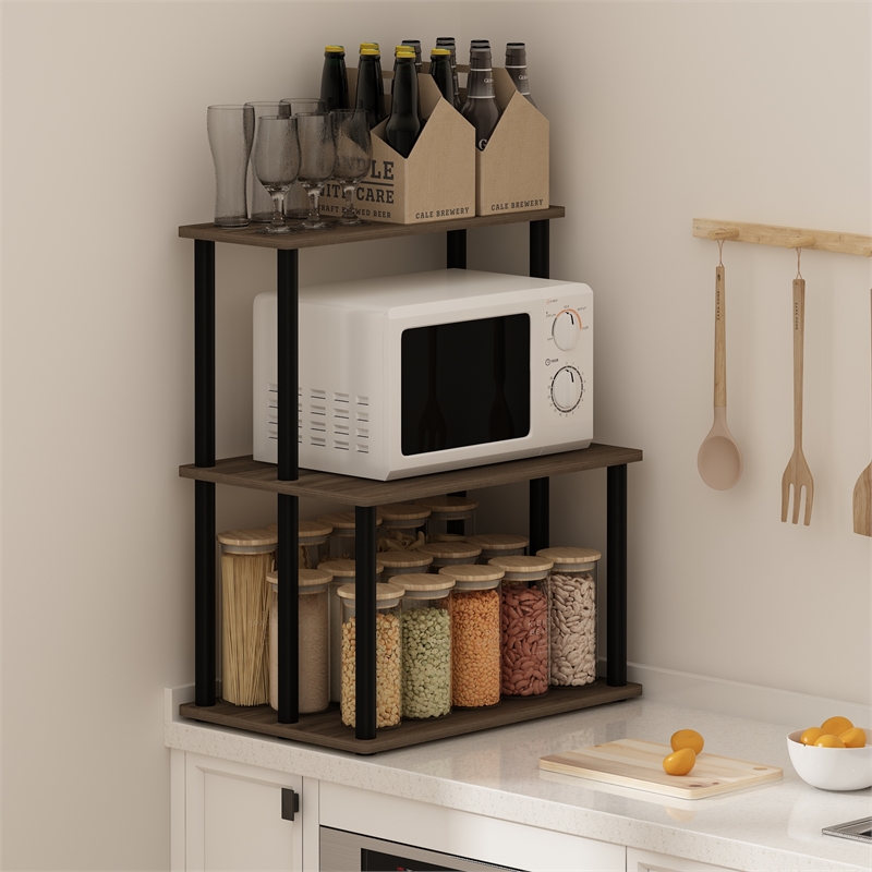 Furinno TURN-N-TUBE 3-Tier Toolless Kitchen Shelf in Columbia Walnut/Black