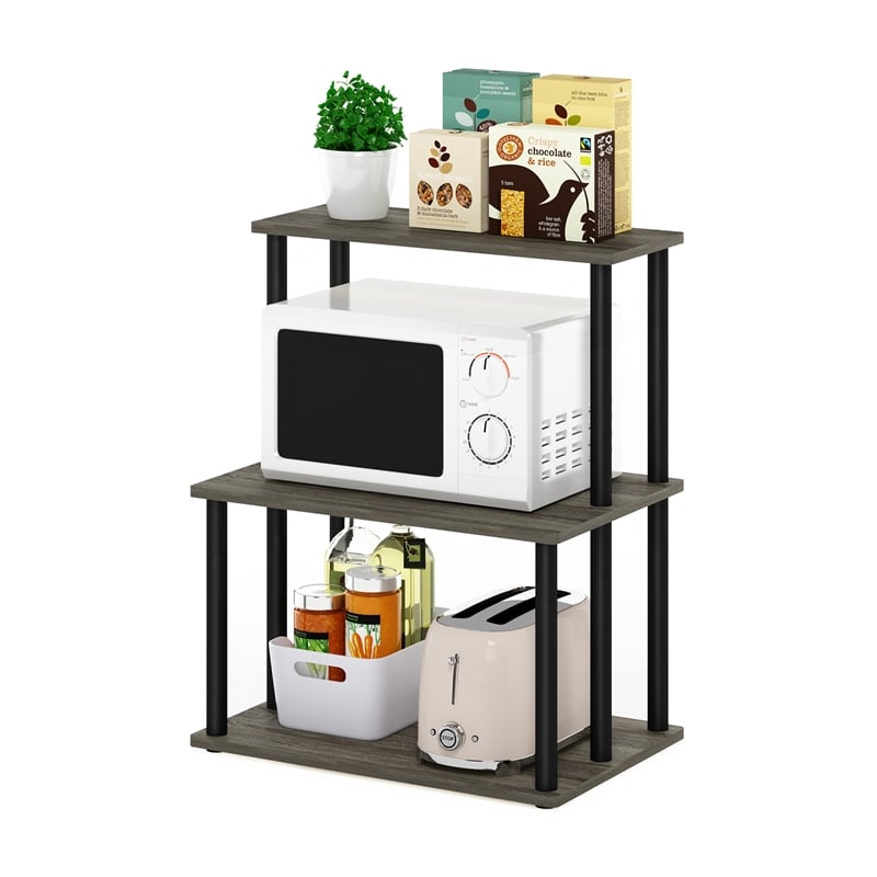Furinno TURN-N-TUBE 3-Tier Toolless Kitchen Shelf in French Oak Grey/Black