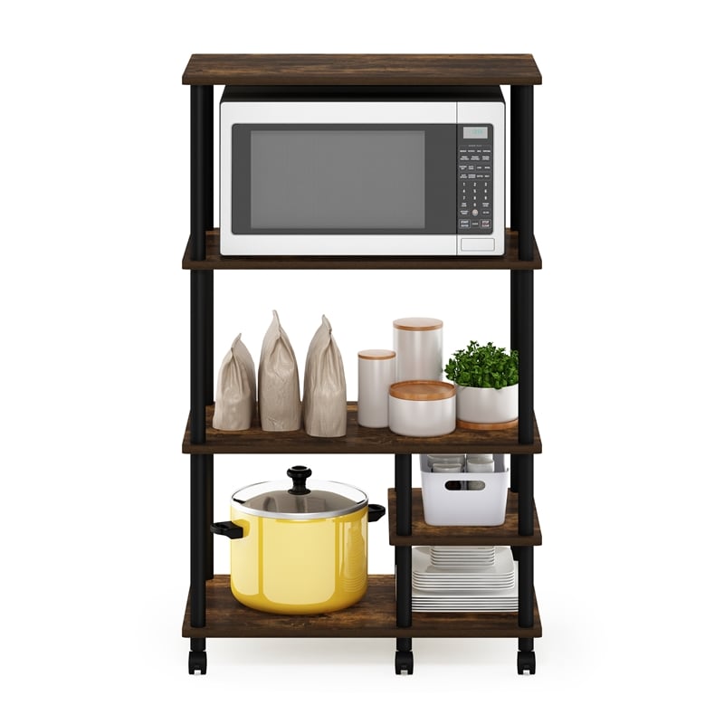 Furinno TURN-N-TUBE 4-Tier Toolless Kitchen Shelf Cart in Amber Pine/Black