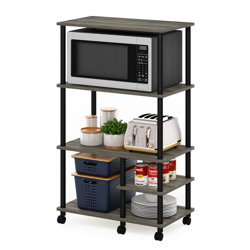 Furinno TURN-N-TUBE 4-Tier Toolless Kitchen Shelf Cart in French Oak Grey/Black