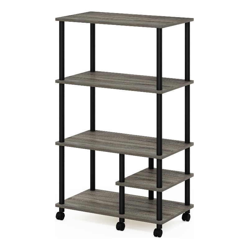 Furinno TURN-N-TUBE 4-Tier Toolless Kitchen Shelf Cart in French Oak Grey/Black