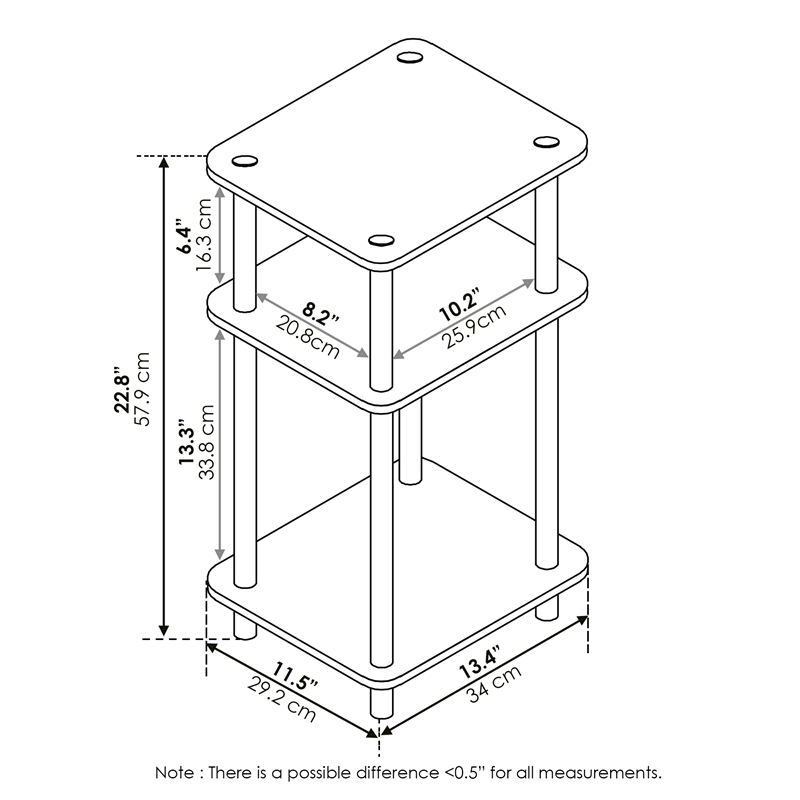 Furinno JUST 3-Tier Turn-N-Tube End Table in 2-Pack in Stainless Steel Tubes