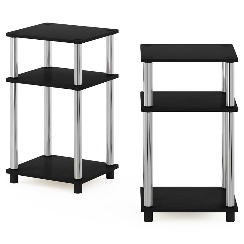 Furinno JUST 3-Tier Turn-N-Tube End Table in 2-Pack in Stainless Steel Tubes